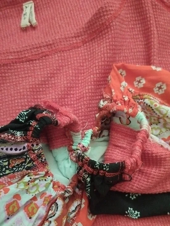 Free People We The Free Waffle Knit Boho Sleeves Blossom Top Oversized M - Picture 10 of 16